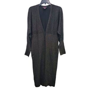 Shape FX Black Metallic‎ Gold Knit Extra Long Cardigan Duster Sweater Dress Sz L